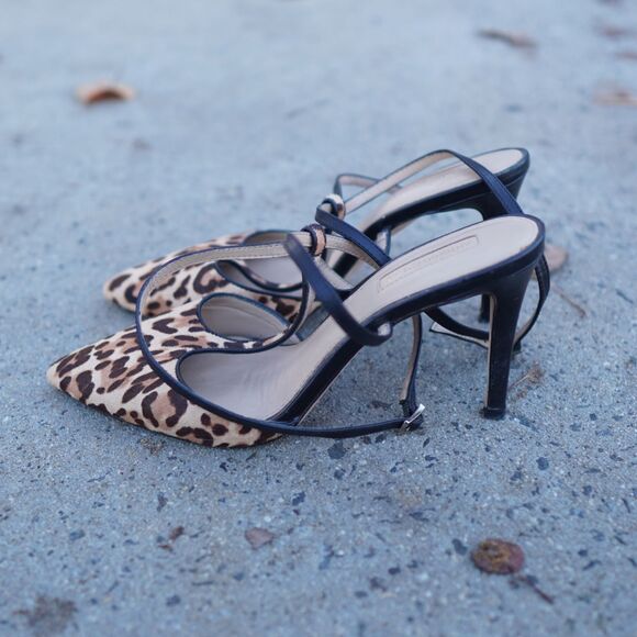 Antonio Melani Calf Hair Leopard Print Ankle Strap Heels 9.5M Leather - Picture 4 of 10